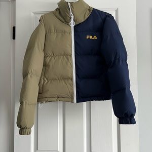Fila women’s Martina puffer jacket with snap off sleeves.